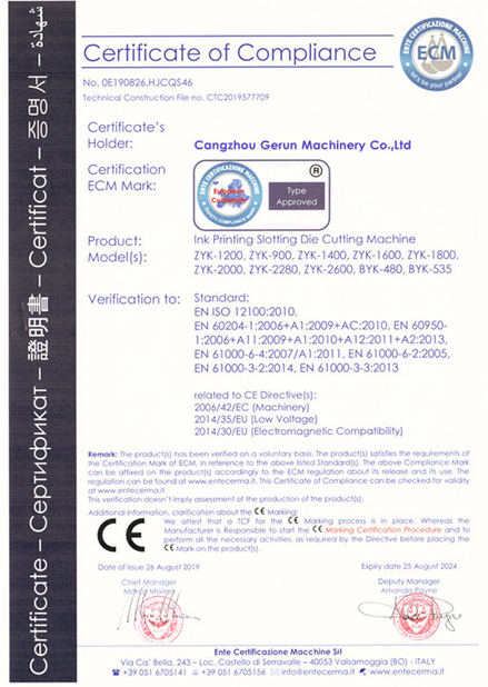จีน Cangzhou Gerun Machinery Co.,Ltd รับรอง